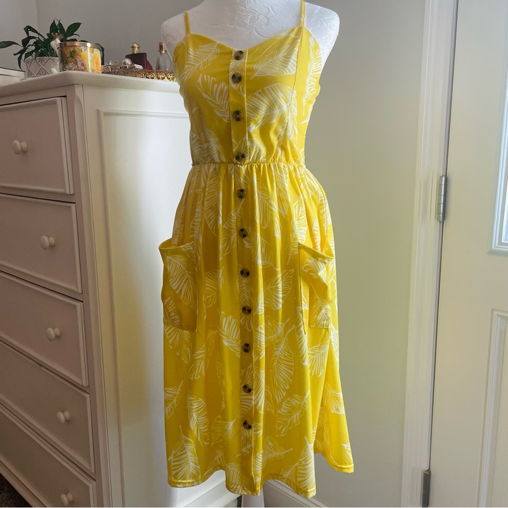 Summer Floral Yellow Midi Dress